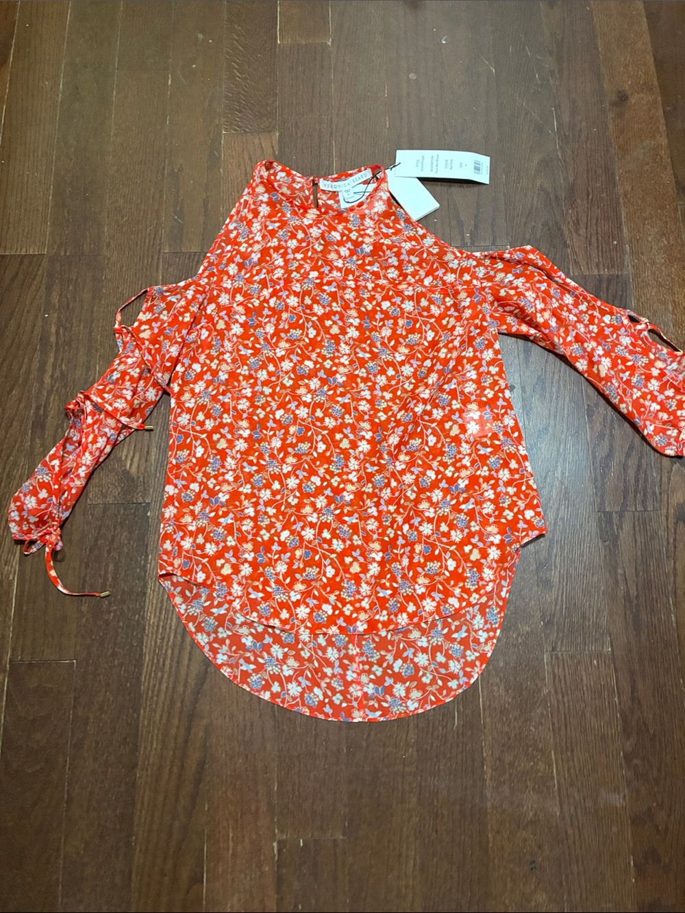Veronica Beard Orange Floral Cold-Shoulder Blouse